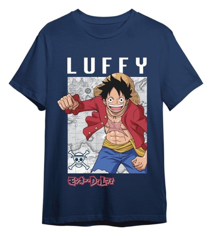One Piece Camiseta Monkey D. Luffy Mapa Denim Talla XL