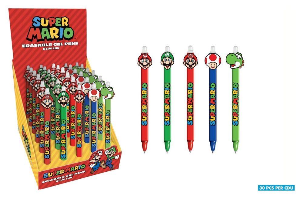 Super Mario Bolígrafo de gel borrable Expositor (30) Frikytopia