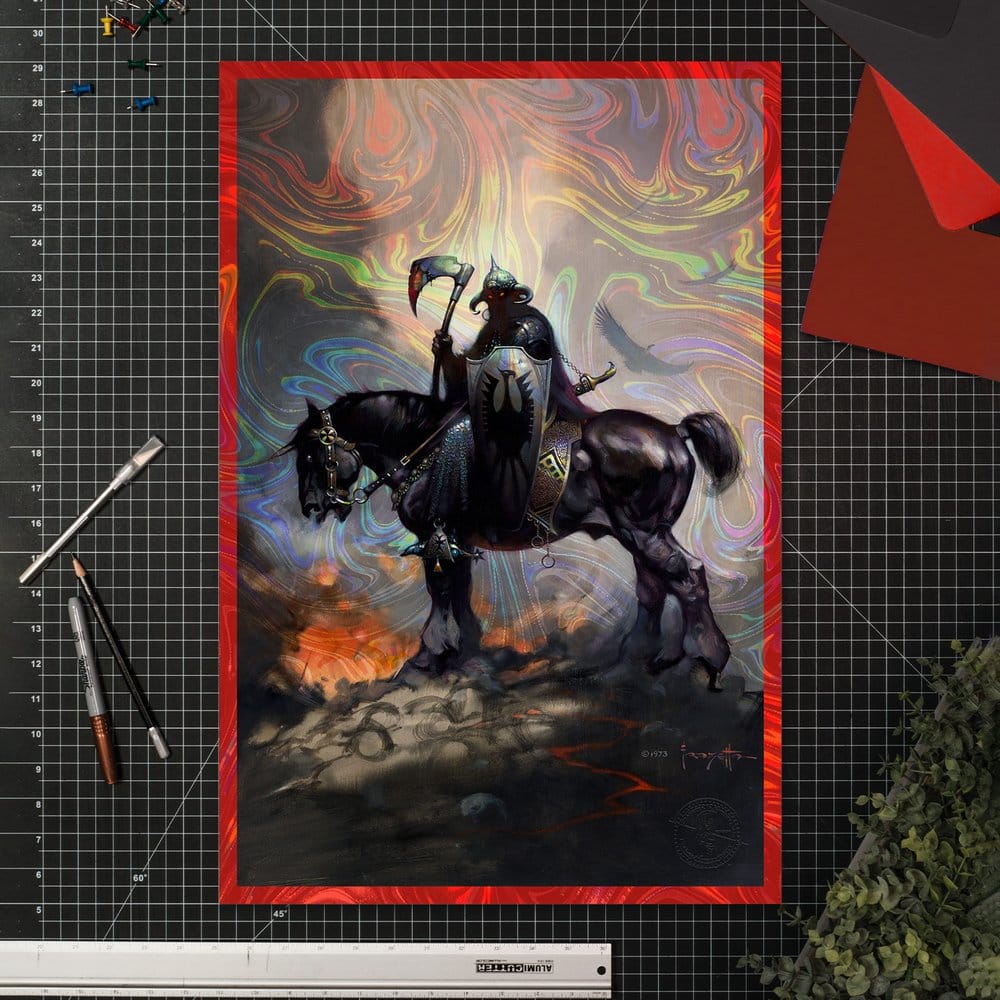Frank Frazetta Litografia Death Dealer I Rainbow Lava Holofoil 61 x 41 cm - sin marco