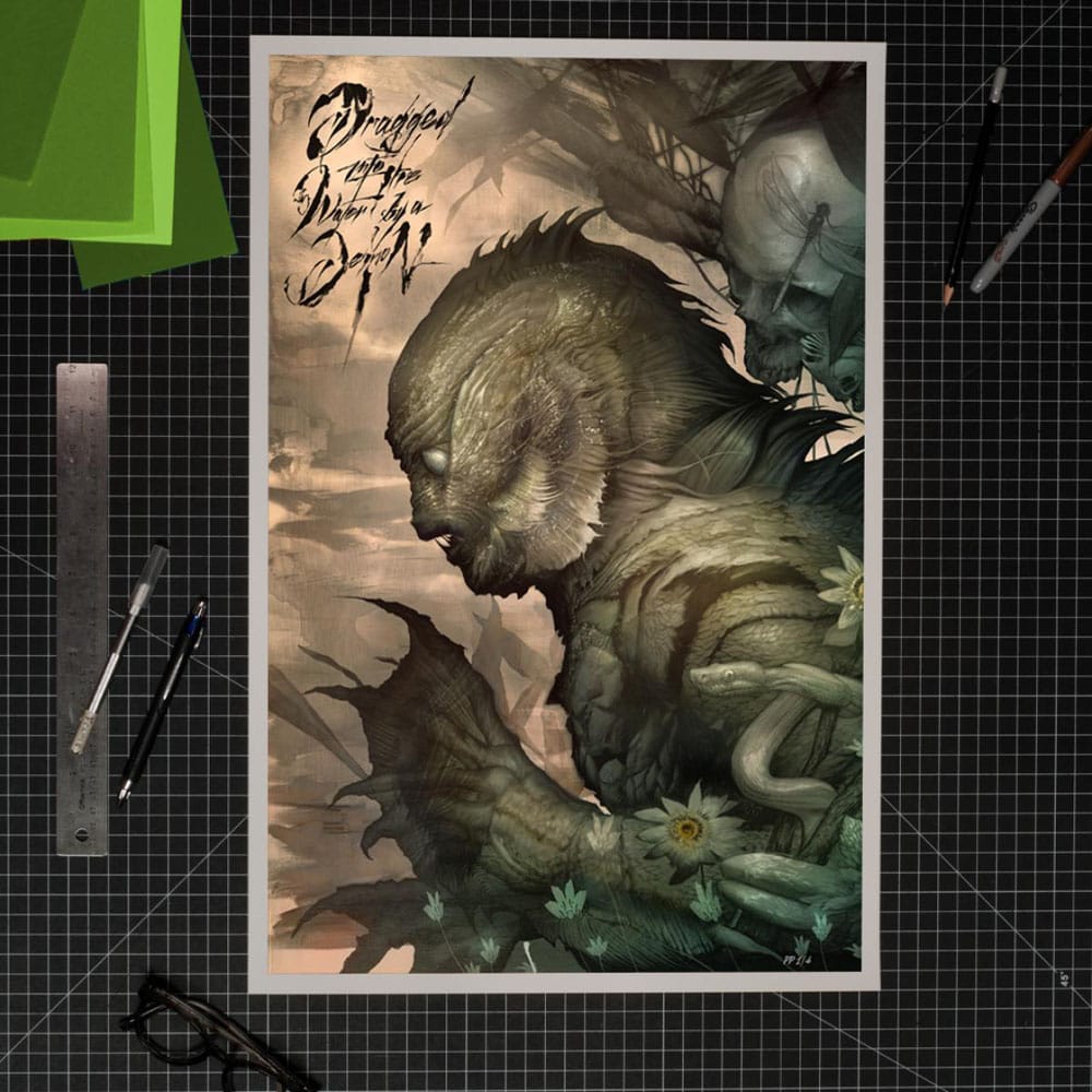 La mujer y el monstruo Litografia Creature from the Black Lagoon by Dan Quintana 61 x 41 cm - sin marco