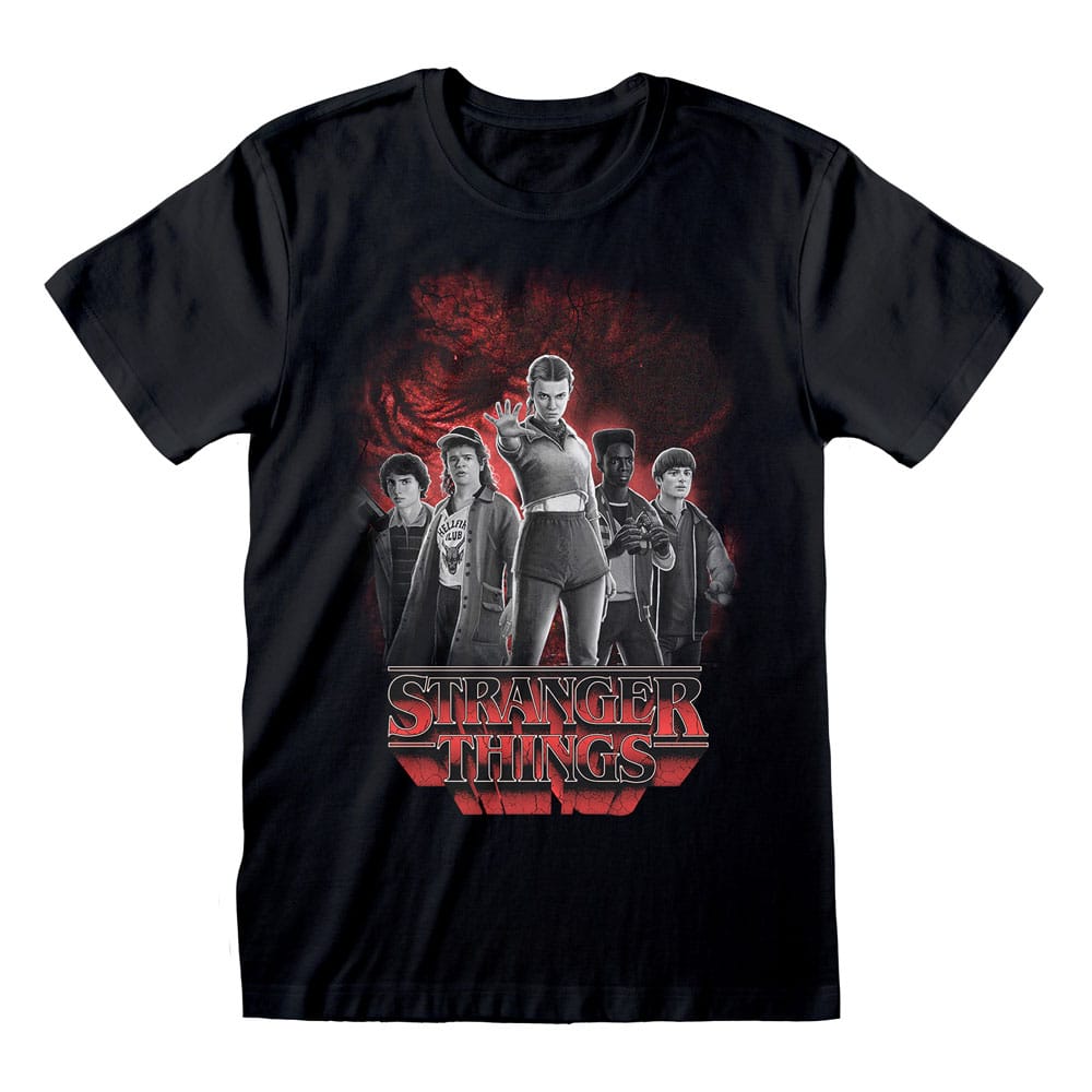 Stranger Things Camiseta Group with Vecna behind Balck and White talla S Frikytopia
