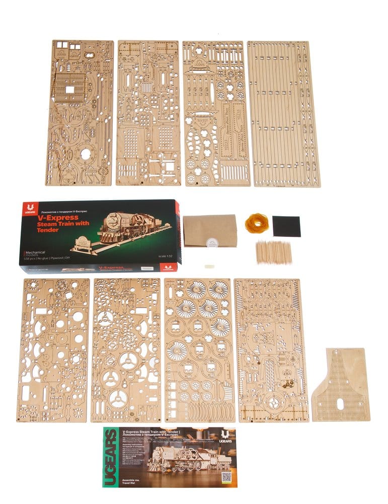 Ugears Puzzle de madera 3D Locomotora de vapor V-Express con ténder