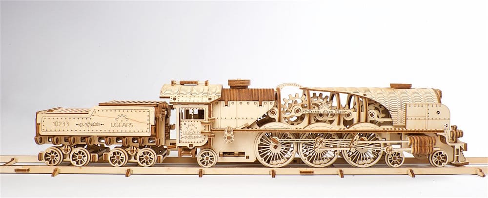 Ugears Puzzle de madera 3D Locomotora de vapor V-Express con ténder