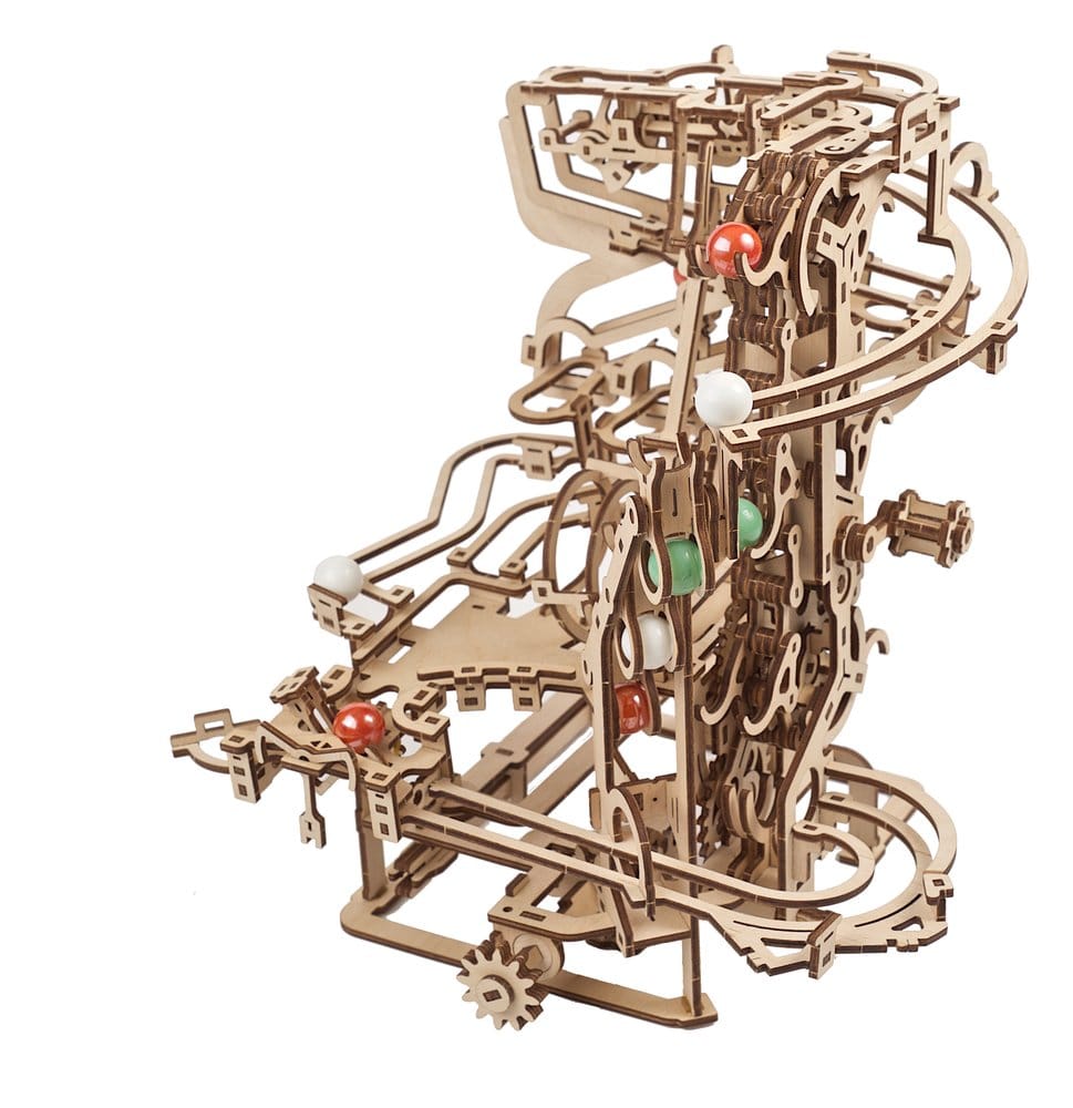 Ugears Puzzle de madera 3D Carrera de Canicas con Elevador de Cadena