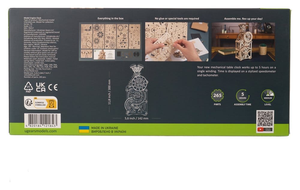 Ugears Puzzle de madera 3D Reloj de Motor