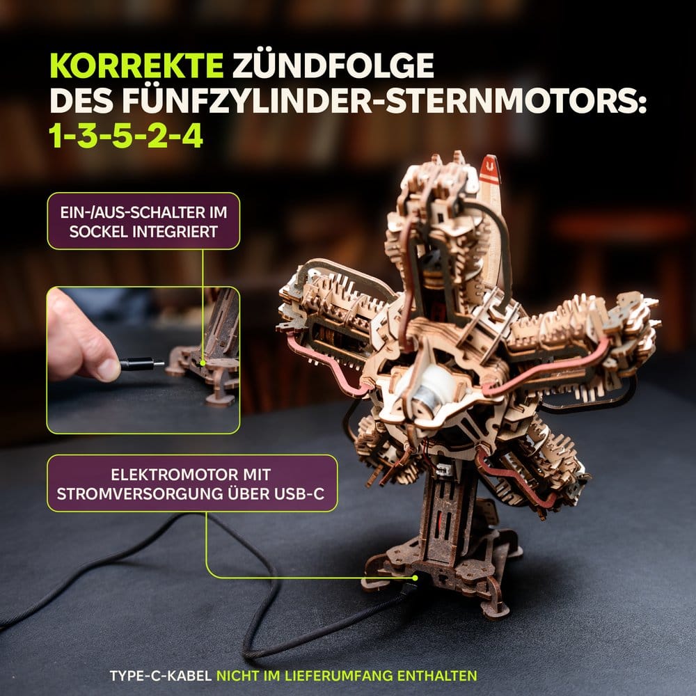 Ugears 3D Maqueta de madera R-5 Motor de avión 25 cm