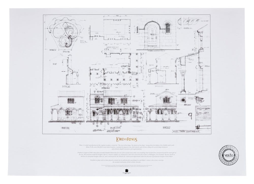 El Señor de los Anillos plan de construcción Litografia The Courtyard of Minas Tirith 59 x 42 cm