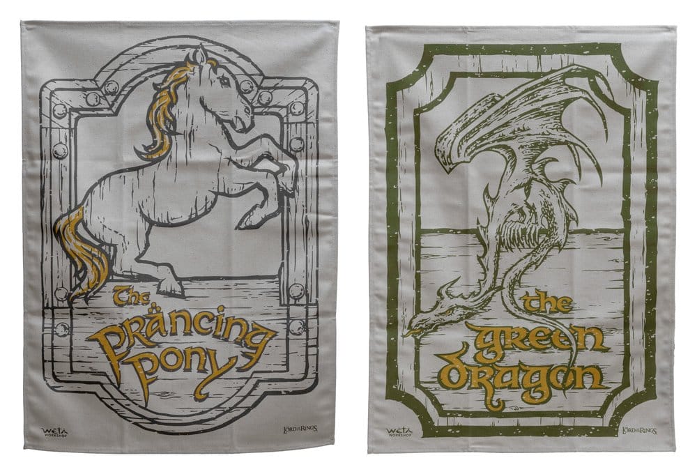 El Señor de los Anillos juego de 2 Paños de cocina Green Dragon & Prancing Pony 69 cm Frikytopia