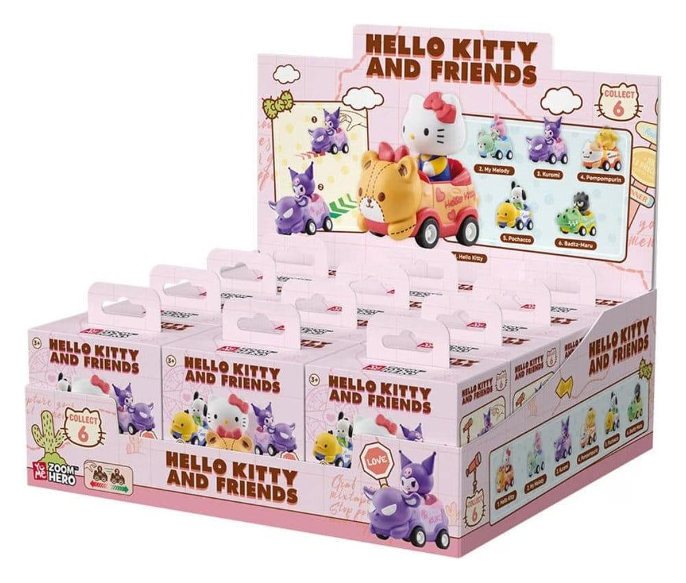 Sanrio Zoom Hero Vehículos de cuerda con Figuras Hello Kitty and Friends Series 1 Cajas Sorpresa Expositor (12) Frikytopia